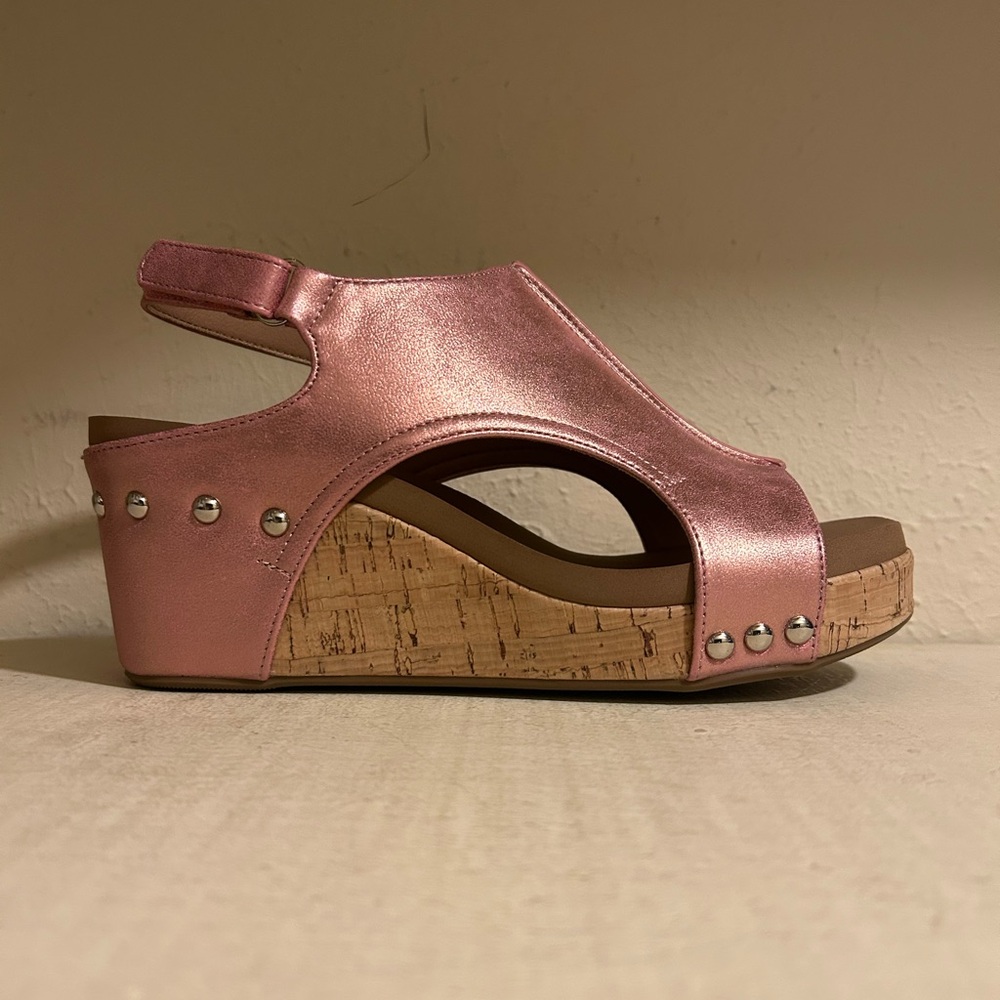 Corkys Pink Metallic Wedge Sandals